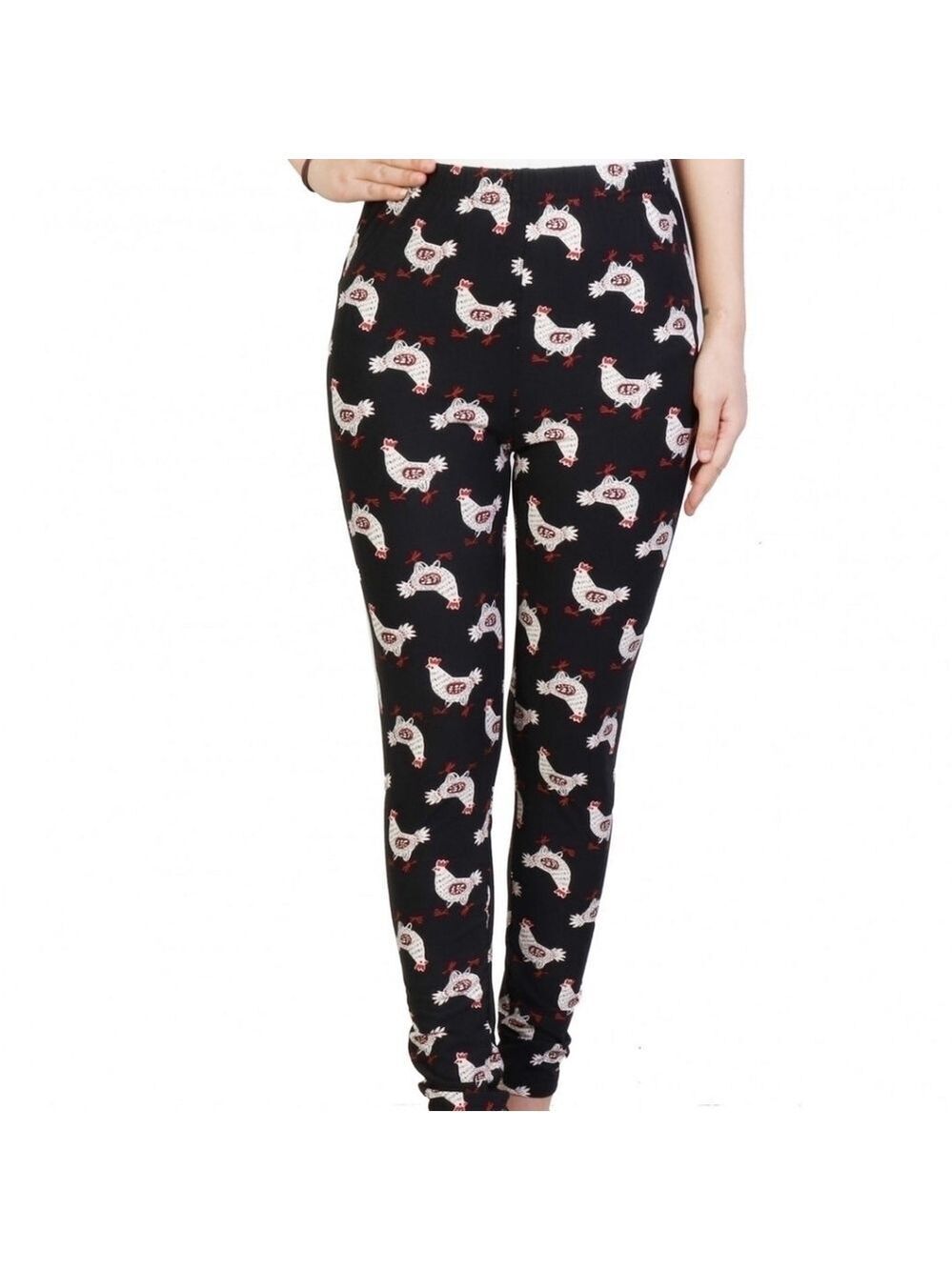 BLACK & White chicken bird print full length Leggings Size 2-10 NWT